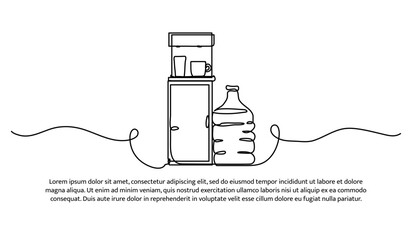 One line of water dispenser. Abstract minimal continuous line isolated on white background.