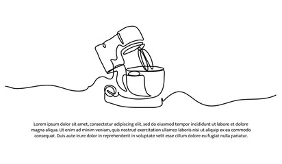 One line of mixer. Abstract minimal continuous line isolated on white background.