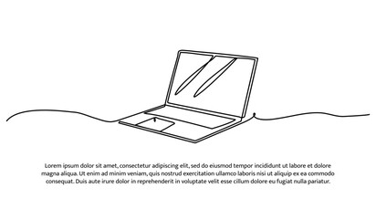 One line of laptops. Abstract minimal continuous line isolated on white background.