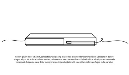 One line of DVD player. Abstract minimal continuous line isolated on white background.