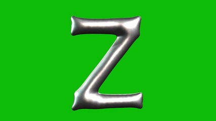 Silver Foil balloon letter Z inflates, spins, and reveals on green screen in 3D animation. Ideal for celebrations, parties, birthdays, and video editing projects. - Powered by Adobe