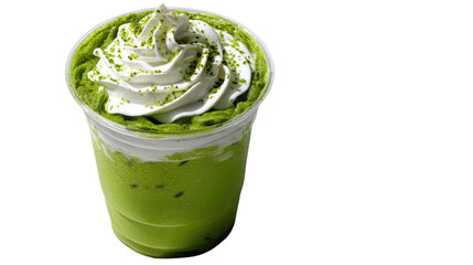 Fresh green smoothie or cocktail with mint and ice in a glass on a white background, a healthy cold beverage