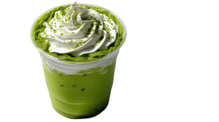 Fresh green smoothie or cocktail with mint and ice in a glass on a white background, a healthy cold beverage