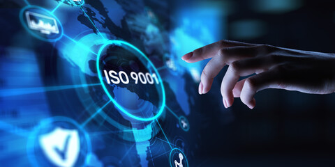 ISO 9001 Quality Management System Standards, projection on a virtual screen, Business and...