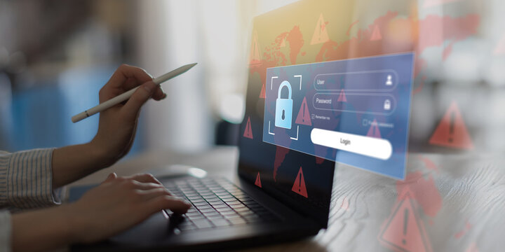 Cybersecurity Login Protection Against Global Threats Illustrated on Virtual Interface.