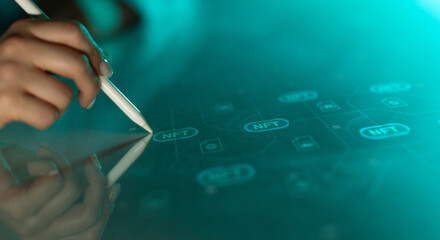 NFT Marketplace and Digital Asset Management Concept on Laptop Screen.