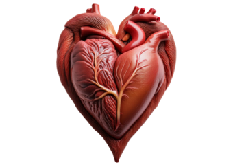 Close-up with a real animal heart isolated on transparent or white background