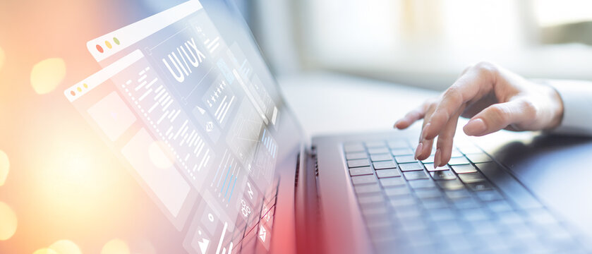 UI UX Design and User Interface Development Displayed on a Virtual Workspace.
