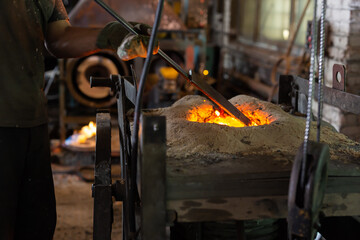 Foundry ferrous metal is melted in an induction furnace of metallurgical plant