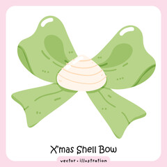 Coquette Shell Bow Cute Christmas Ribbon Illustration, Festive Coastal Holiday Design