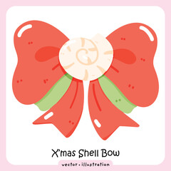 Coquette Shell Bow Cute Christmas Ribbon Illustration, Festive Coastal Holiday Design