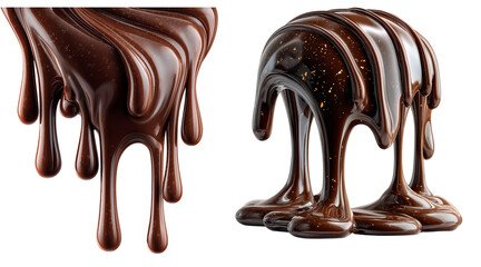 Dripping Melt of Semi-Dark Chocolate with Smooth Curved Shape, Isolated on Transparent Background