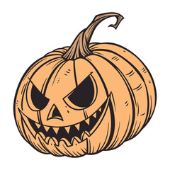 pumpkin, carved jack-o-lantern, Halloween, orange, scary face, spooky, eerie, detailed, digital art, fantasy, illustration
