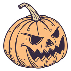 cartoon,halloween, pumpkin, jack-o'-lantern, orange, carving, spooky, eerie, illustration, digital art
