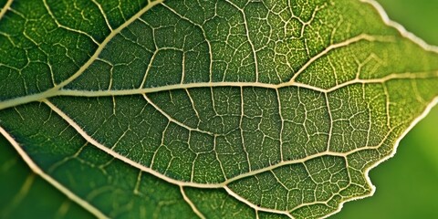Close-up of Green Leaf Veins, Showcasing Intricate Vascular System and Detailed Botanic Texture