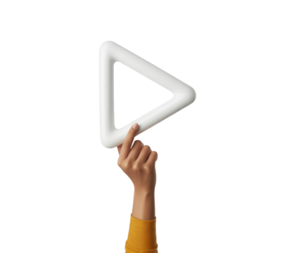 white triangle frame held by hand on white background