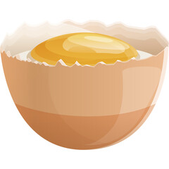 Cartoon Cracked Egg With Yellow Yolk And White Inside A Brown Shell Half Isolated On Transparent Background