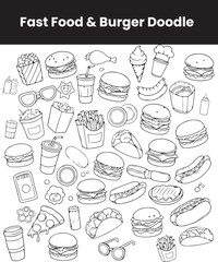 Whimsical Fast Food Doodle Icon Set Collection