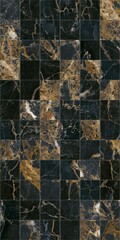 Close-up of dark marble tiles with golden veining and natural patterns