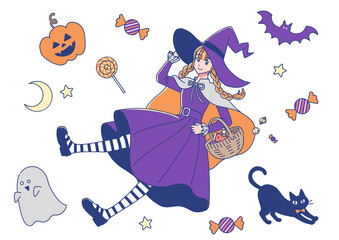 ハロウィンの仮装をしている女の子と小物のセット