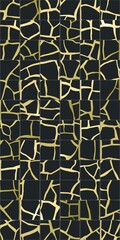 Abstract pattern of gold lines on black tiles forming a mosaic design