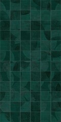 Abstract pattern of dark green tiles with textured surface and geometric arrangement