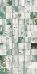 Abstract mosaic pattern with green and white brushstroke textures arranged in a grid layout © yuxuan