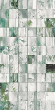 Abstract mosaic pattern with green and white brushstroke textures arranged in a grid layout