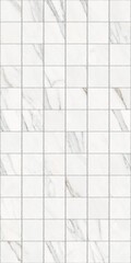 White marble tile pattern with gray veining arranged in a grid layout