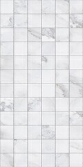 White marble tile pattern with gray veining arranged in a grid layout