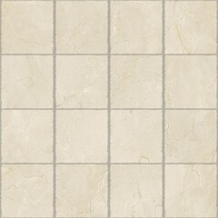 Beige ceramic tile floor with grid pattern and subtle veining