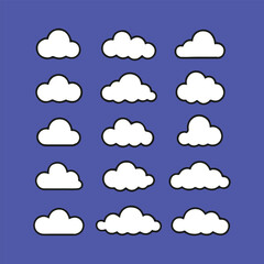 Collection of fluffy white clouds on a vibrant blue background