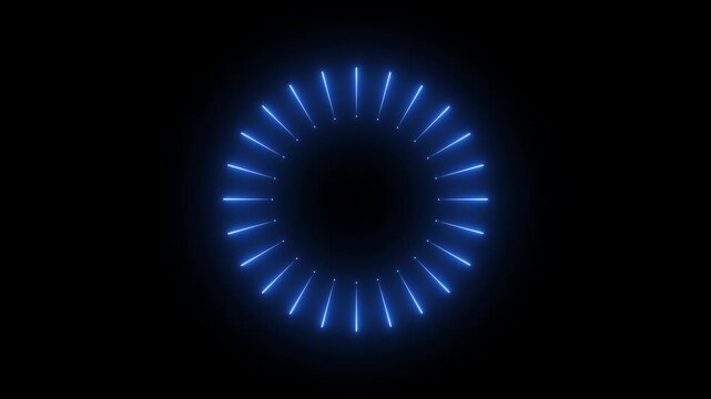 glowing Neon blue circle burst icon animation on black background. Circle Burst icon Animation. neon blast and circle burst explosion, stylist line burst Explosive fireworks Animation.
