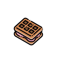 This image shows a waffle sandwich with strawberry cream. Ideal for food or festive designs, with scalable color options.