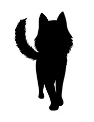 Cat silhouette. Black cat shape isolated on white background. Hand drawn illustration, flat design. Vector kitty pose