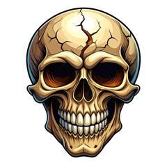 Fototapeta premium Horror cartoon skull with cracked surface and eerie smile, perfect for Halloween, spooky designs, horror projects, creepy artwork, and dark theme creative content