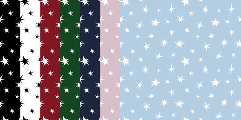 Abstract stars on a colored background, festive seamless pattern, vector. Pattern template for fabric, wrapping paper, packaging, wallpaper. Starry sky, simple Christmas, New Year's background © Svitlana