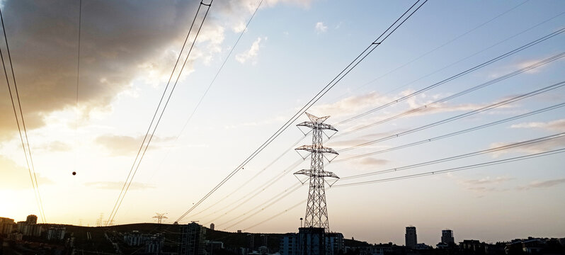 HIgh voltage transmission network lines in Australia . Double Circuit Steel pole transmission tower. Overhead transmission lines conductors. Electricity pylon
