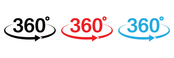 360 degree circle icon, 360 rotation vector icon, 360 degree view icon, 360 degree arrow, Angle 360 degrees