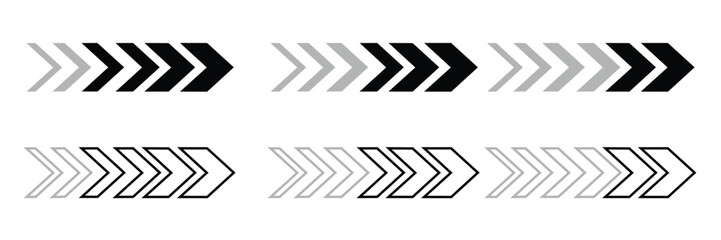 Directional arrows symbol, Speed direction signs, Chevron arrows pointing to the right isolated on a white background