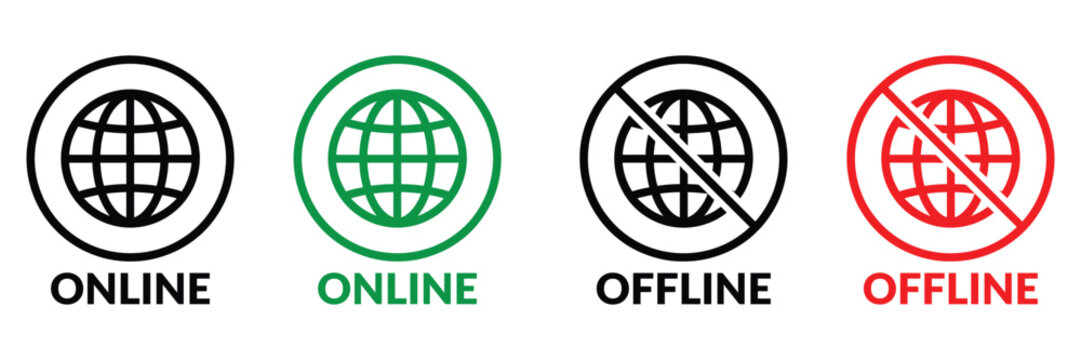 Online and offline internet icon, Set of online and offline internet icons red and green color, Online and offline internet connection Icons, Set of connect and disconnect internet connection