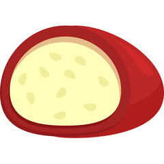 Cartoon Drawing of a Red Sausage With White Filling and Small Seeds Inside Transparent Background