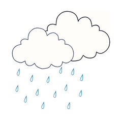 A blue cloud icon with rain drops symbolizes weather communication and thought design