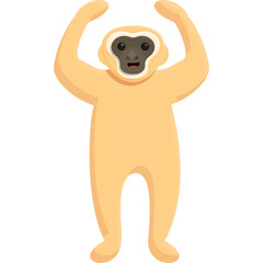 Cartoon Gibbon Monkey With Arms Raised In Playful Pose On Transparent Background Simple Flat Design
