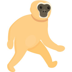 Cartoon Gibbon Monkey Walking with Tan Fur and Dark Face on Transparent Background