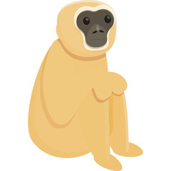 Cartoon gibbon primate sitting peacefully with light beige fur and dark facial markings on a clean white background