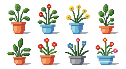 Obraz premium Pixel art potted plants