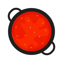 tomato sauce in a pan flat vector illustration