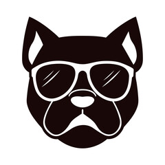Bulldog face with cool glasses minimal vector art illustration