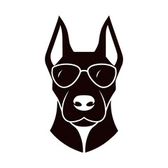 Cool doberman face with sunglasses silhouette of vector art